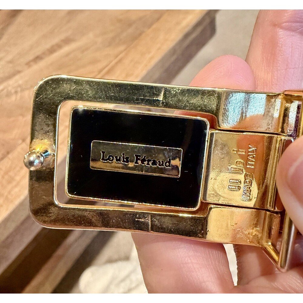 Vintage Louis Feraud Brown Leather Belt Gold Buckle France Size 40 41 - Picture 3 of 8